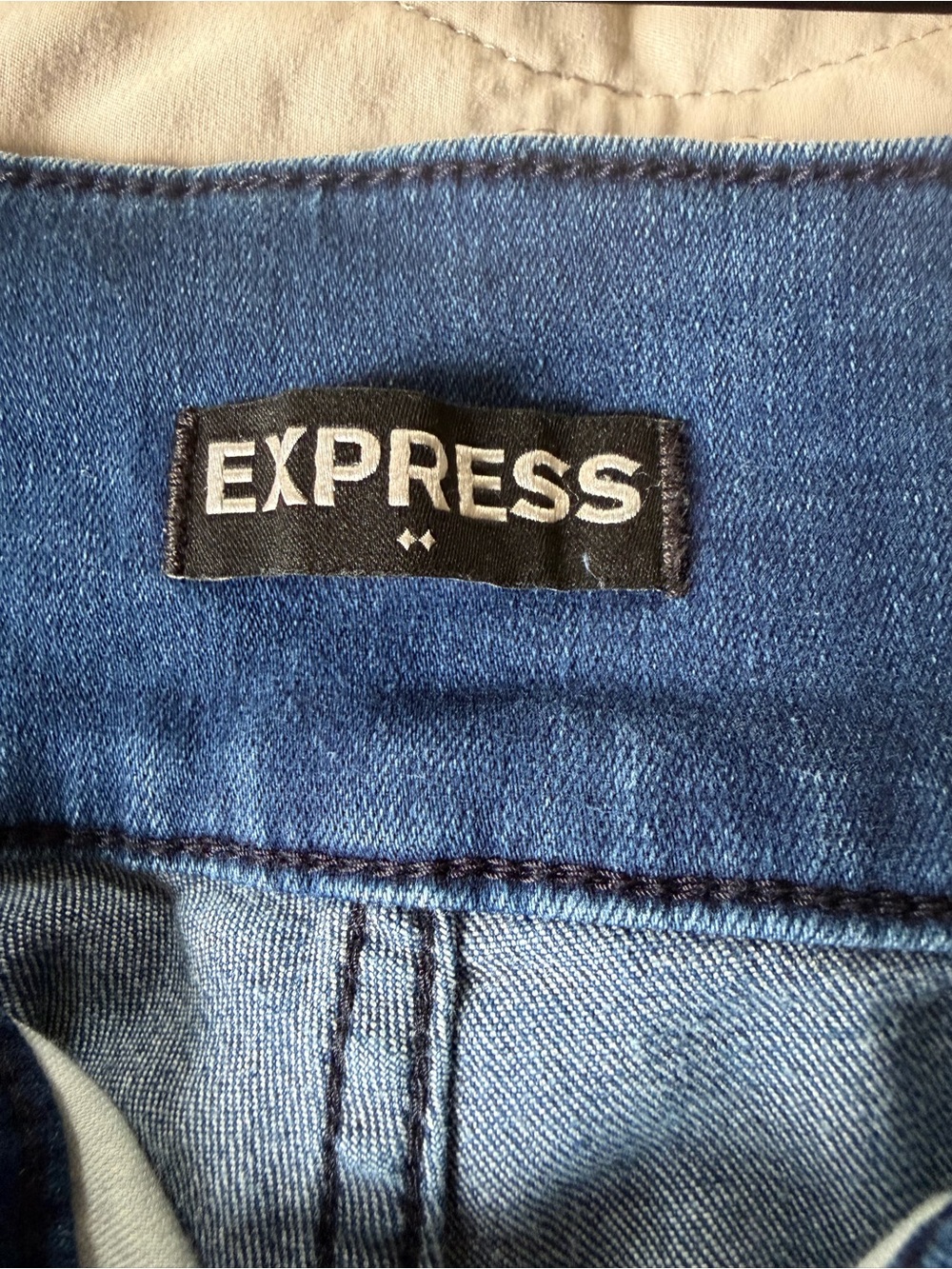 Express High-Rise Blue Denim Jeans with Button Accent - Picture 6 of 7